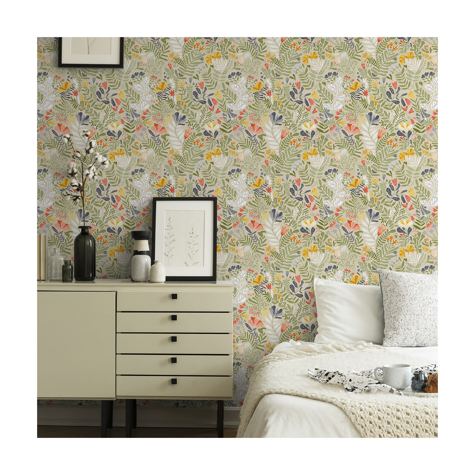 Ackworth Floral Roll, Beige/Green