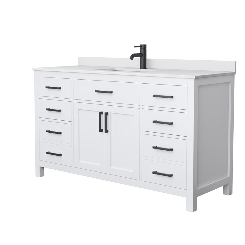 Beckett 60" Single Bathroom Vanity Set, White, Matte Black, White Cultured Marble