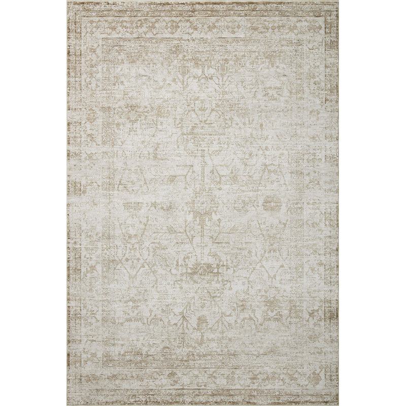 Ivory and Natural Distressed Polyester Runner Rug 2'7" x 8'