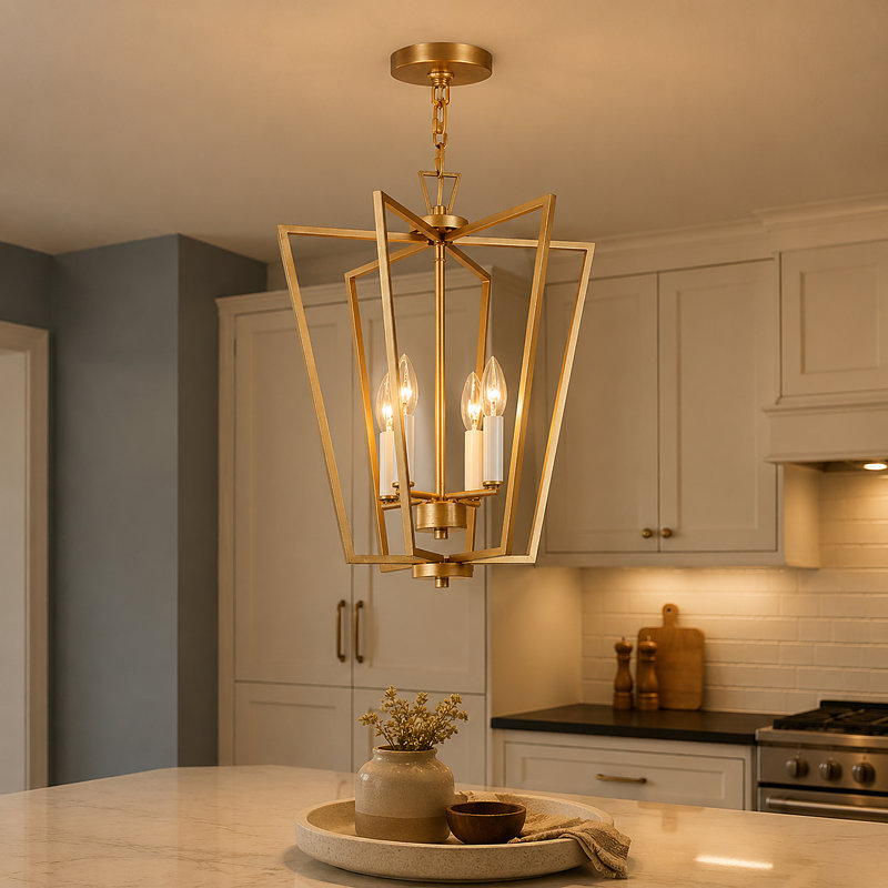 4-Light Rose Gold Kitchen Island Geometric Pendant