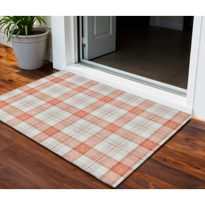 Tapis extérieur lavable à carreaux corail et beige 3 pi x 5 pi