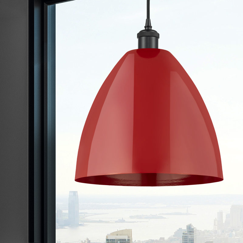 Luminaire suspendu conique 1 lumière, H 14,75 po x l 12 po x P 12 po, Rouge, Noir mat
