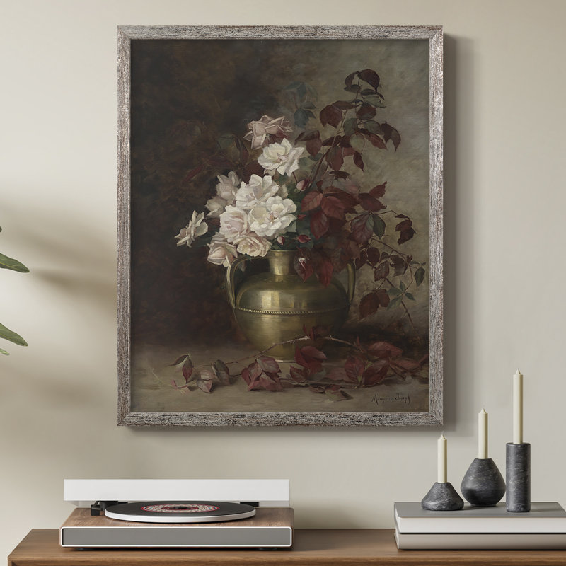 Impression florale vintage encadrée Cxxiii - bois massif, H 30 po x l 24 po