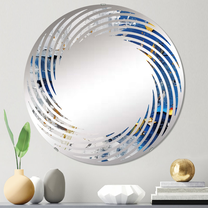 Kaléidoscope cubique bleu jaune - Miroir mural en spirale MIR102930 C, 23,6 po x 23,6 po