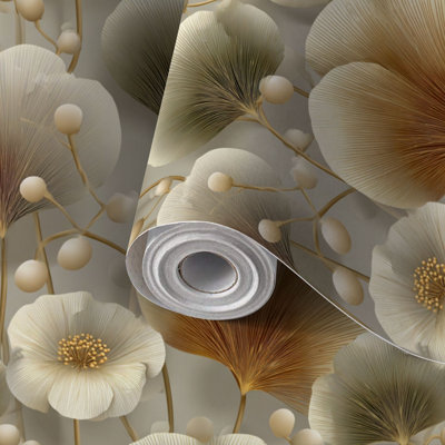 Papier auto-adhésif à peler et coller élégant et neutre, botanique, floral, auto-adhésif et amovible, 17,7 po x 118 po (45 x 300 cm)