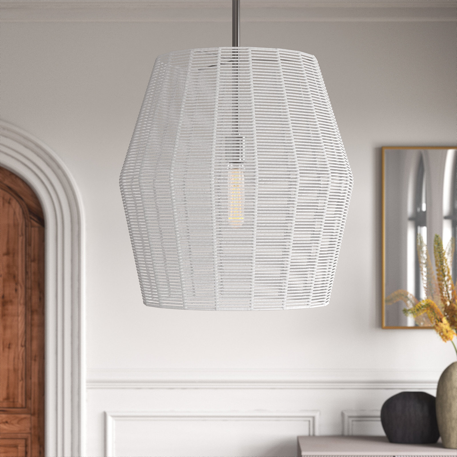 Ariza Single Light Dimmable Pendant, Polished Chrome, White