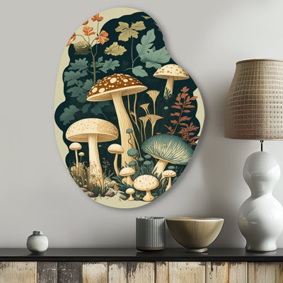Rétro champignon Amanita Muscaria III - paysage forêt en forme de poire, art mural métallique asymétrique