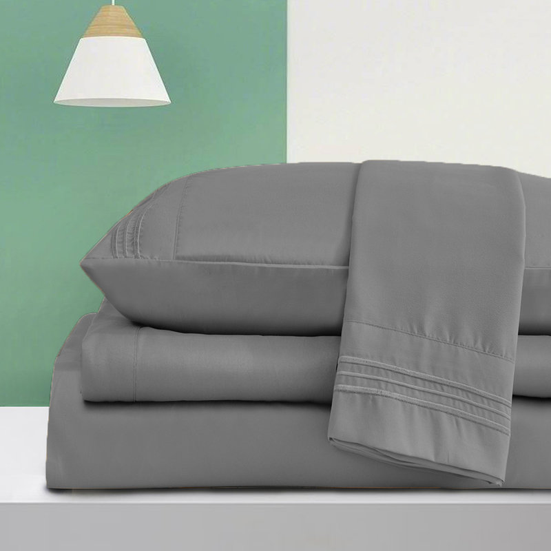 Ensemble de draps en rayonne de bambou , Argent, Ensemble de draps divisés très grand lit avec 2 