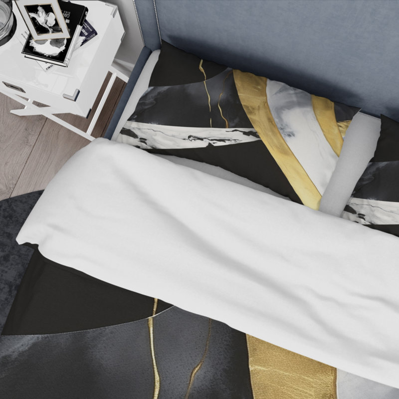 Twin Black and Gold Marble Abstract Microfiber Duvet Cover Set
