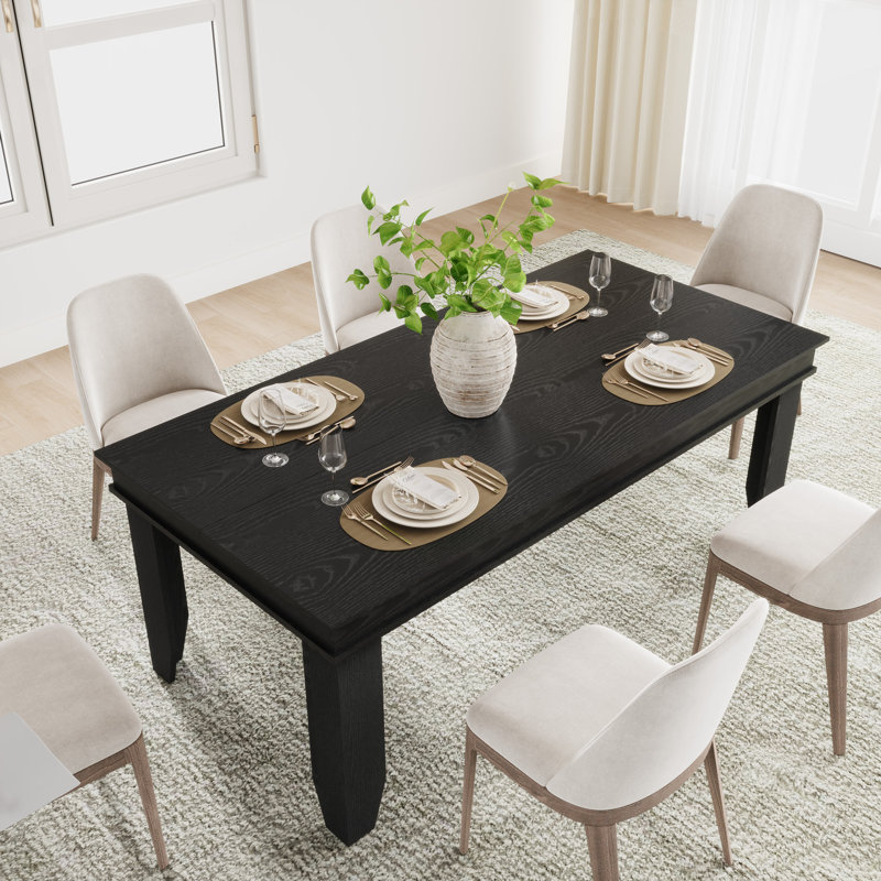 Table de salle à manger spacieuse de 71 po pour 6 à 8 personnes - Table rectangulaire en bois robuste - Style rustique - Vaste espace pour les jambes - Idéal pour la salle à manger, la cuisine et le bureau - Couleur: noir