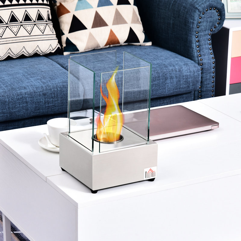 Foyer à brûleur à éthanol de 0,10 gallon, plateau de table de 7,69 po, acier inoxydable, chaleur de 160 pieds carrés, 2 heures, galle de table en acier argenté, heures de combustion,