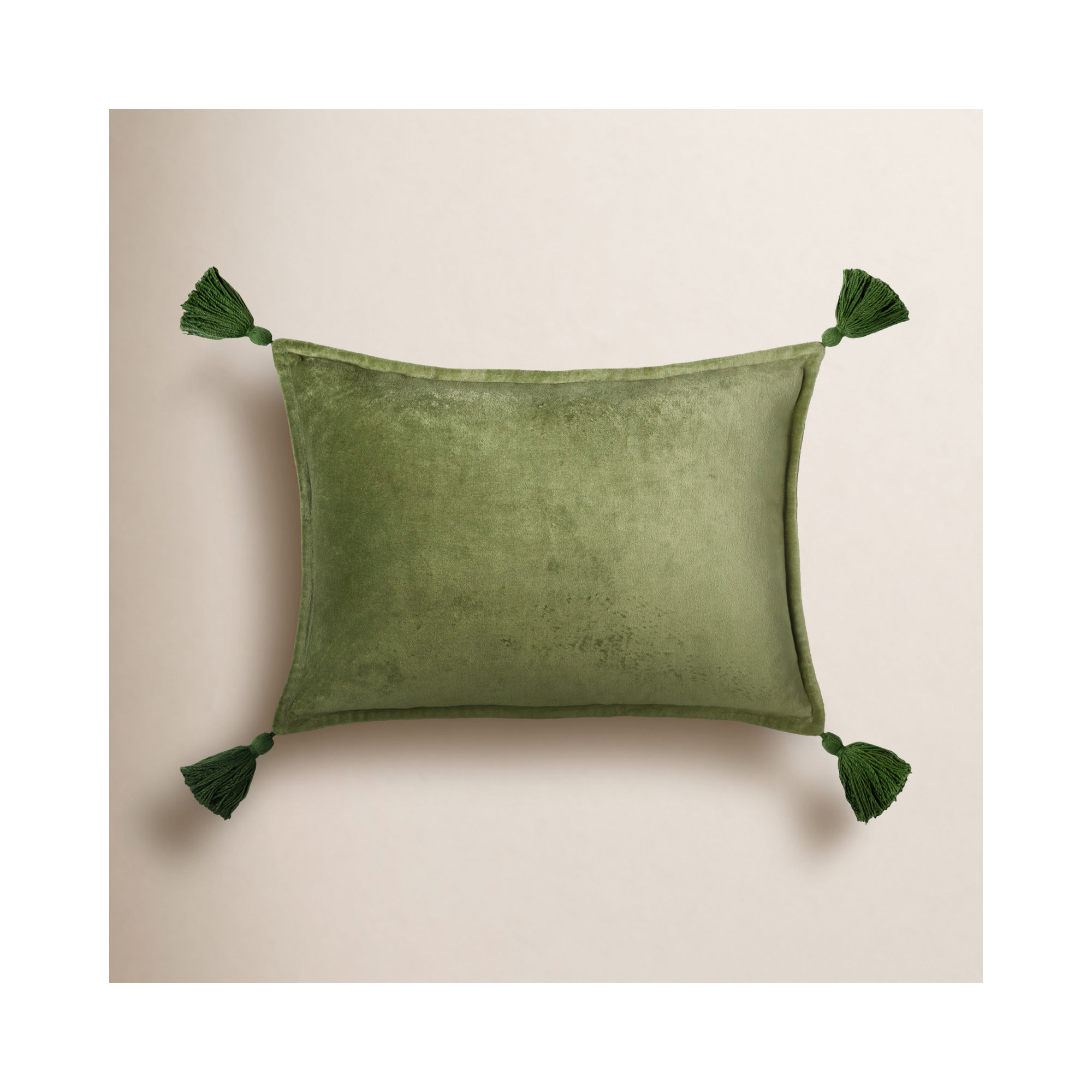 Norwin Tassels Cotton Lumbar Throw Pillow, Grass Green, Polyester/Polyfill