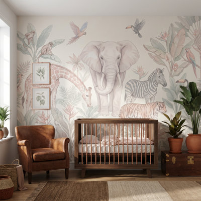 Papier peint faune pastel tropical