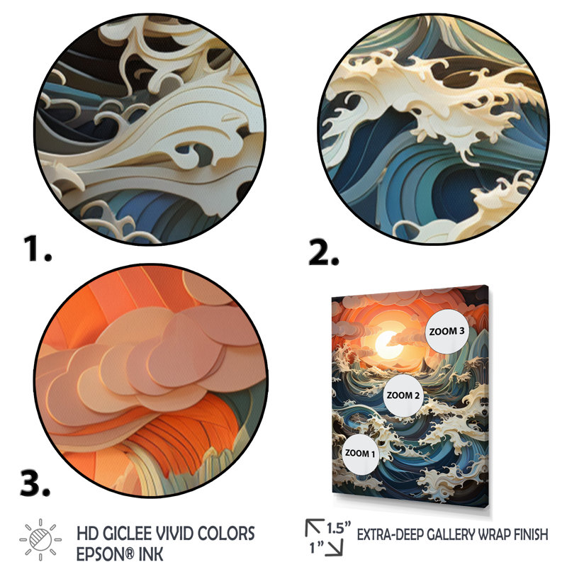 Reproduction d'art sur toile Coastal Seagull Symphony Papercut I - Animaux, H 20 po x l 12 po x P 1 po, Cadre photo noir
