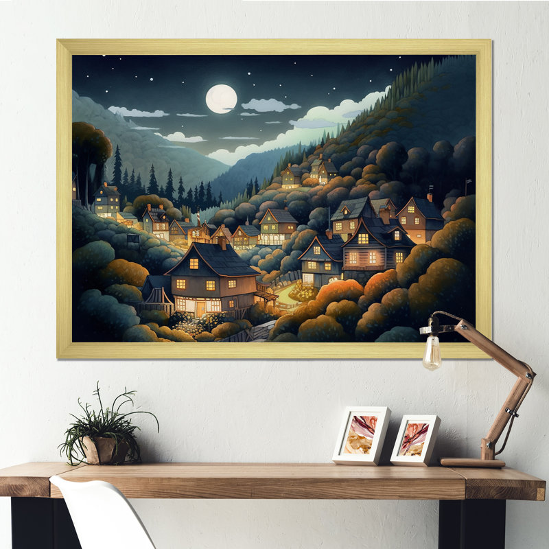 Natala, petit village alpin en automne V, Encadrement doré, H 24 po x l 32 po x P 1 po