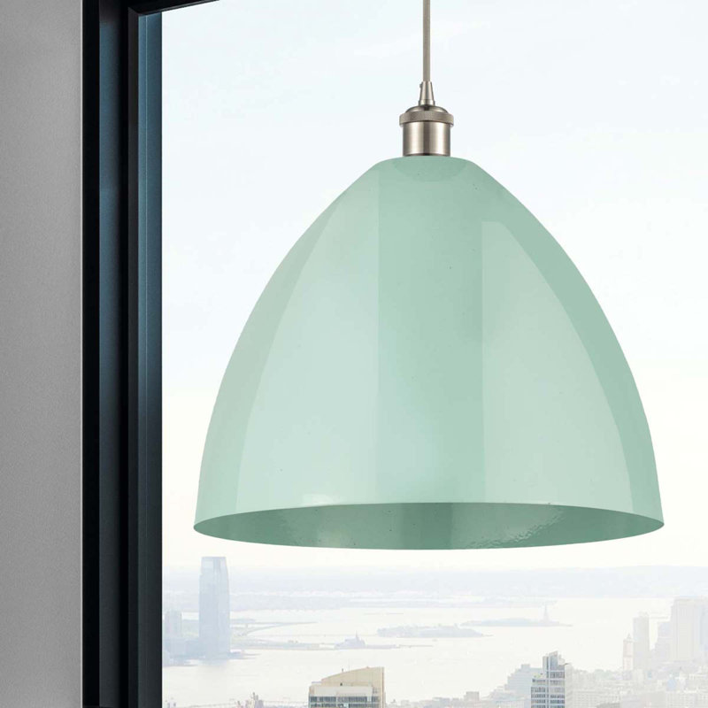 Luminaire suspendu conique 1 lumière, Vert clair, Argent/Gris