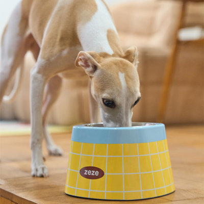 Bol pour animaux ZEZE Retro Grid avec insert amovible en acier inoxydable 304, support surélevé de 5,1 pouces, rainure à poignée encastrée et base en caoutchouc antidérapant
