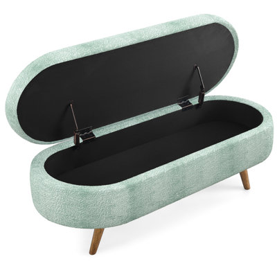 Oval Cyan Bench, Rubber Wood Legs, 43.5"X16"X16", Hand - Crafted, Footstool Or Seat Use, Hardwood Frame, Storage Feature Bench In Cyan, Role, Function