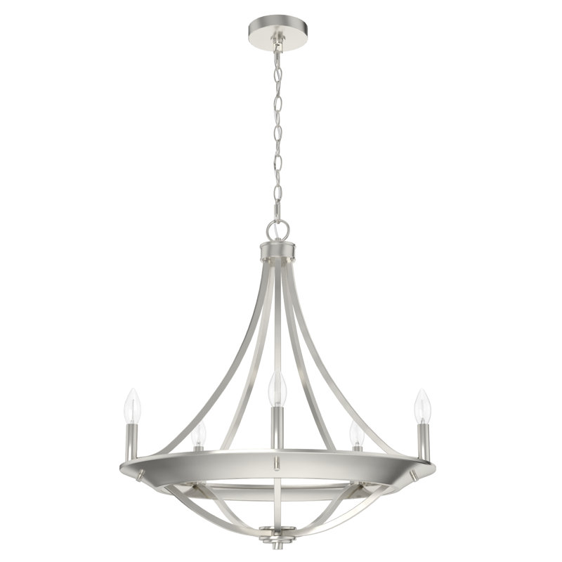 Perch Point 5 Light Candle Style Wagon Wheel Chandelier, 26" H x 24" W x 24" D, Brushed Nickel