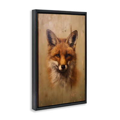 Woodland Fox Face Black Framed Floater Canvas by Petal Prints Design