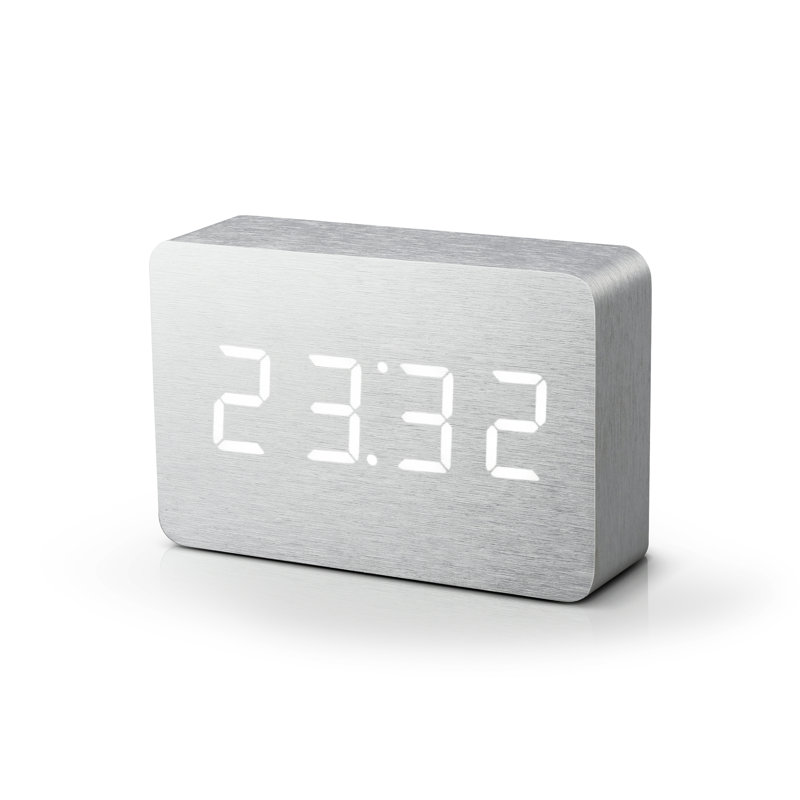 Sleek & Chic Modern Digital Birch Solid Wood Electric Alarm Tabletop Clock, Aluminium/White