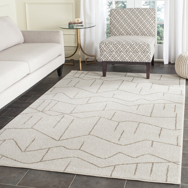 Covey Abstract Ivory/Grey Area Rug, Rectangle 5'3" x 8'