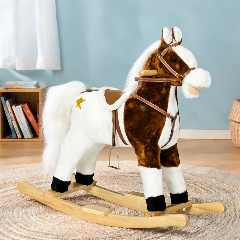 Cheval à bascule brun pour enfants avec sons réalistes et conception moelleuse pour les salles de jeux intérieures