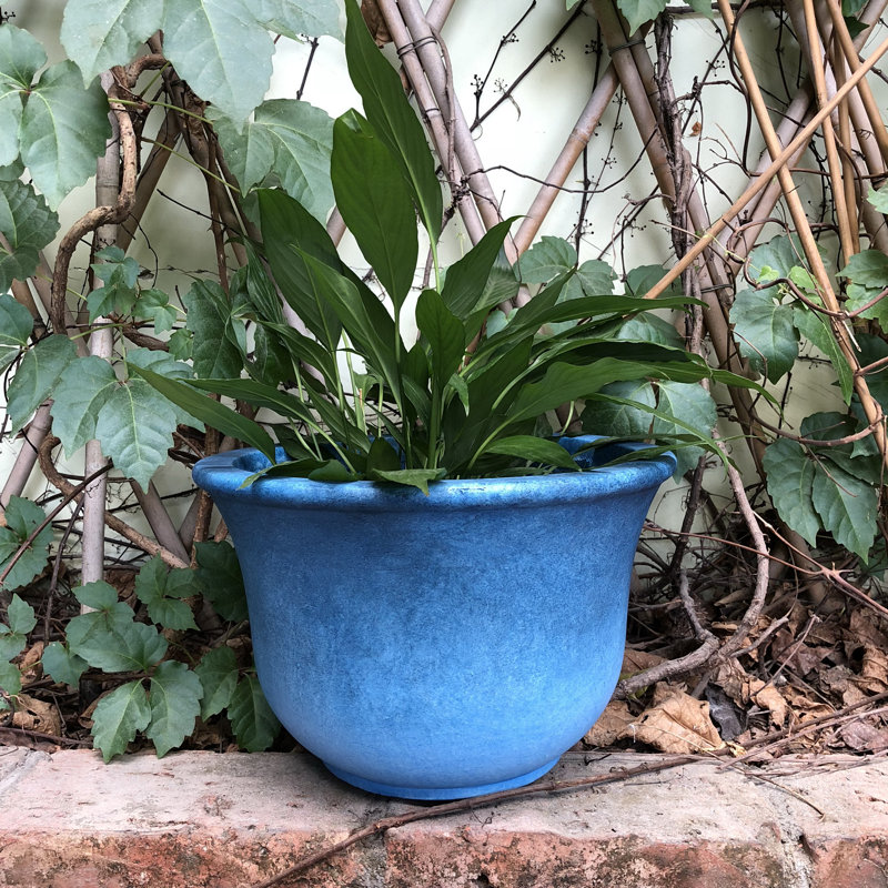 Pot à fleurs à cloche basse Marisol, H 10 po x l 15 po x P 15 po, Bleu