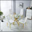 Ensemble de salle à manger de style Mid-Century moderne avec plateau en verre, pieds en métal et tables de bout et basses assorties pour 4 à 6 personnes-1005245900-1005245903