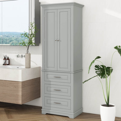 Grande armoire de rangement avec 3 tiroirs, tablettes réglables, armoire de plancher autoportante pour salle de bain et salon