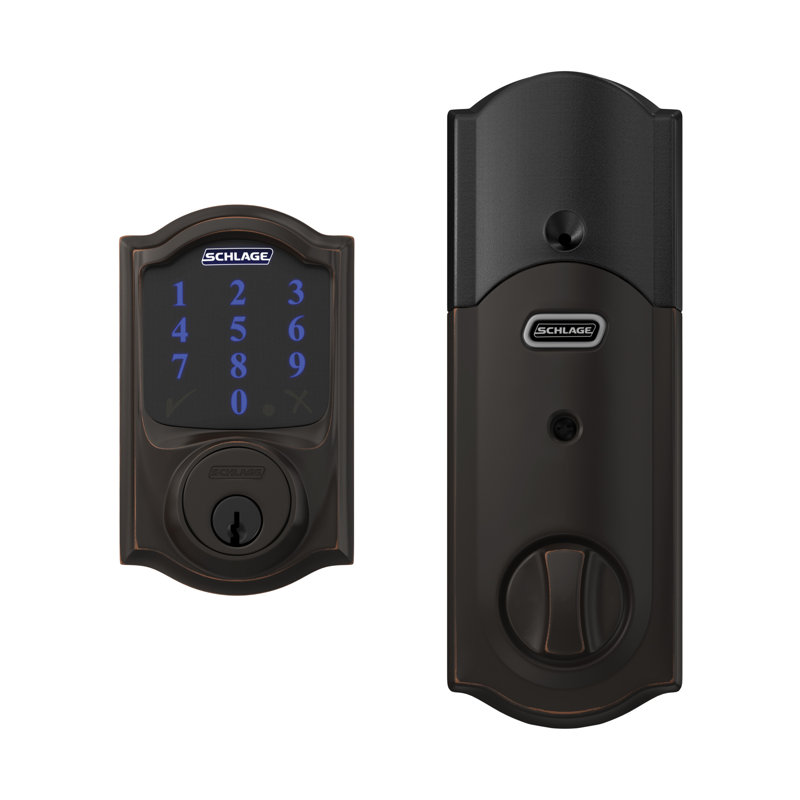 Schlage Connect Z-Wave Plus Smart Deadbolt with Camelot Trim, Aged Bronze, Yes