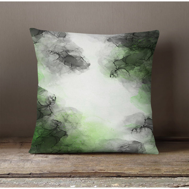 Throw Pillow With Insert, Black/Green Abstract 2, 18"H x 18"W