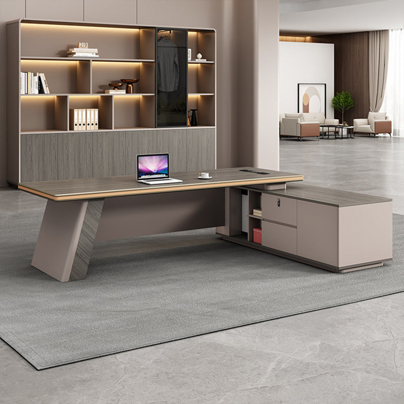Bureau de direction 86,61 po moderne en forme de L gris minimaliste, H 29,53 po x l 86,61 po x P 62,99 po