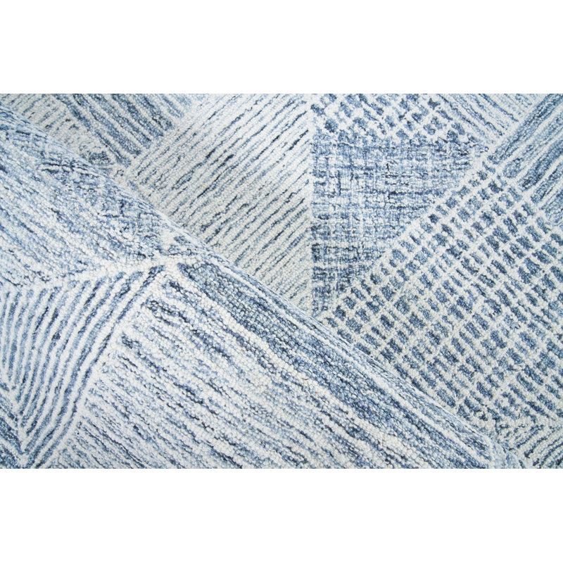 Caprice Geometric Handmade Tufted Area Rug, Rectangle 9' x 12', Navy Blue/Ivory