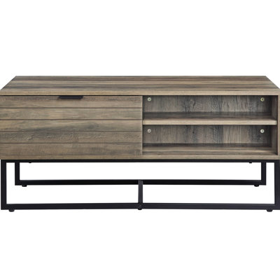 Metal Legged Coffee Table With Edge In Rustic Oak Finish And Shelf Storage