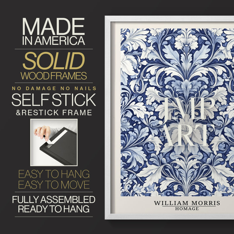 WM MORRIS Series DXLV Framed Print - Solid Wood, H 21 po x l 17 po, Blanc