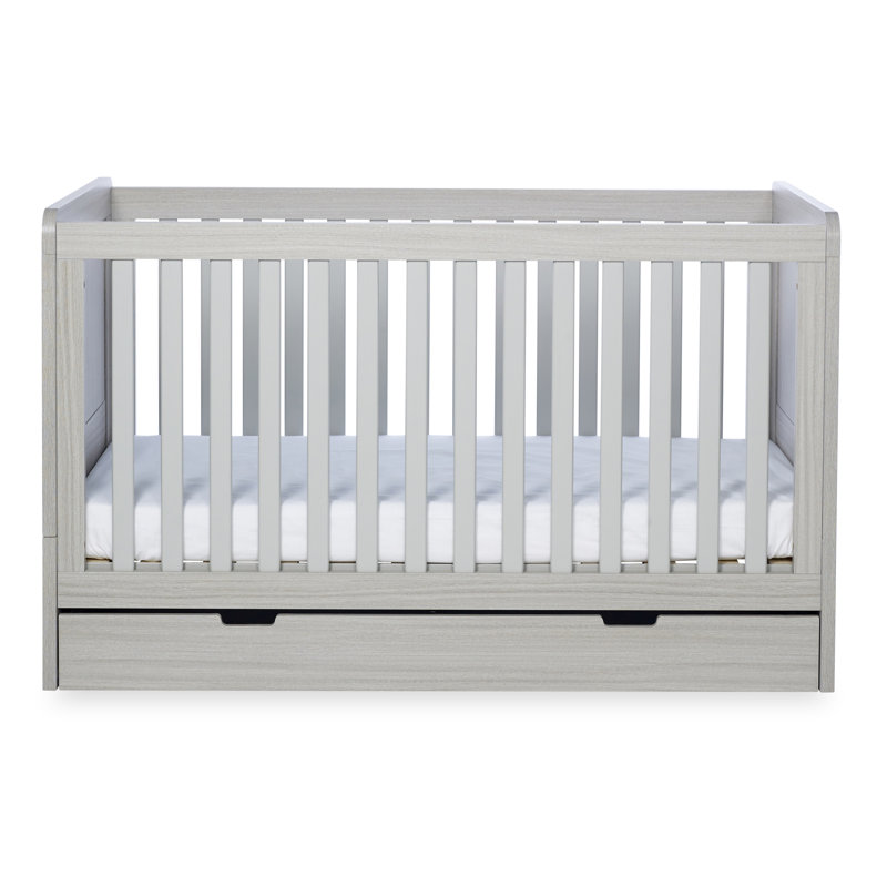 Pembrey Cot Bed, Under Drawer & All Seasons Premium Pocket Sprung Mattress, Ash Grey