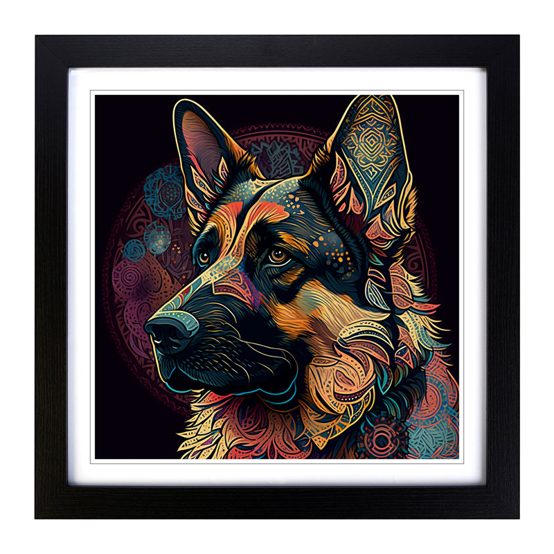 German Shepherd Paisley Art - Single Picture Frame Print on Wood