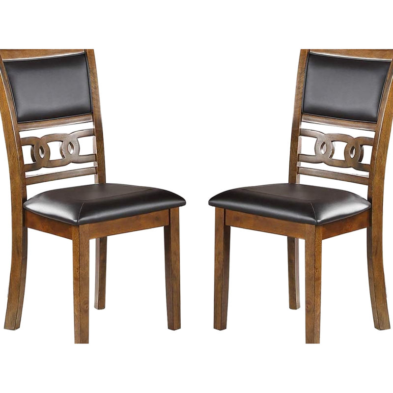 2 chaises d'appoint de salle à manger, finition noyer, siège à coussin de luxe, attrait contemporain, partage de dossier à nœuds 2, motif