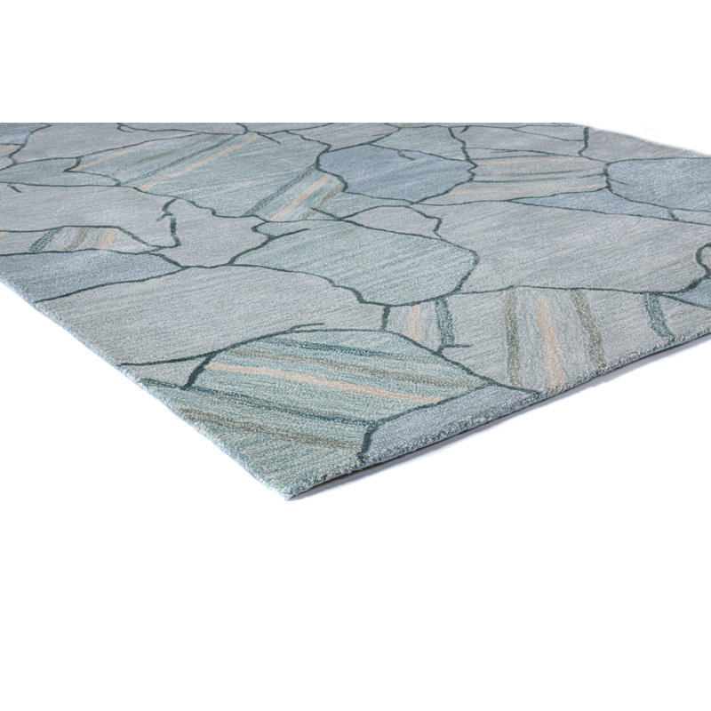 Teal Abstract Handmade Wool and Viscose Tufted Rug