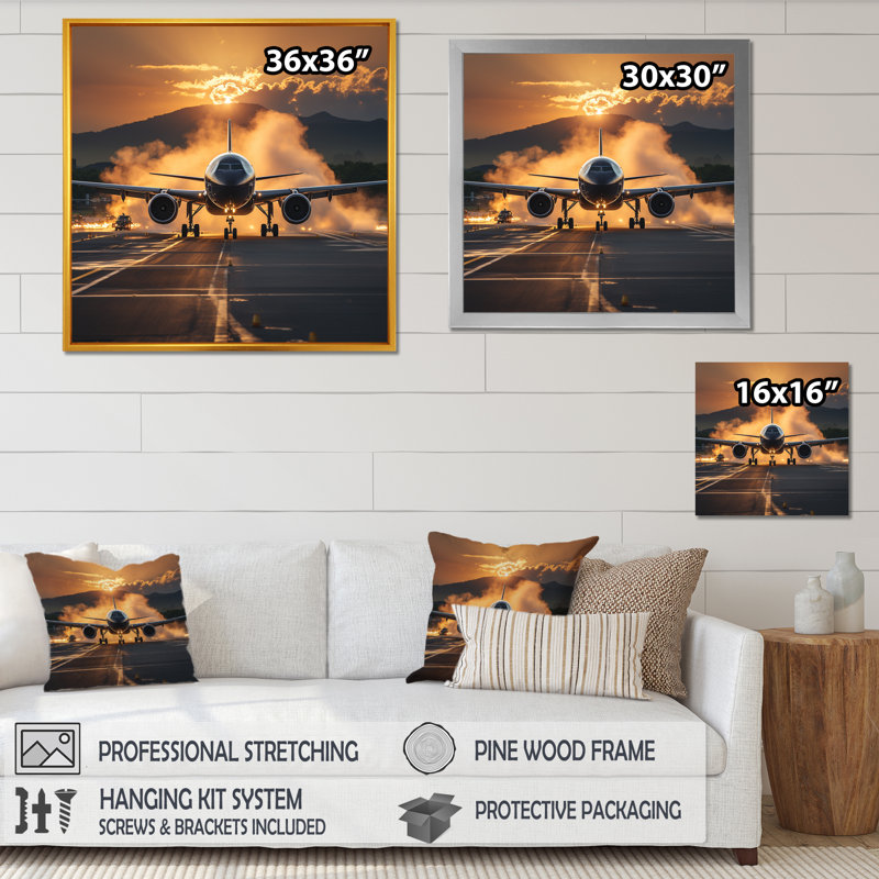 Avion prêt pour le décollage II - train, art mural, Toile tendue, H 36 po x l 36 po x P 1,5 po