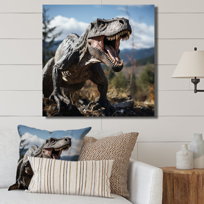 Gris et vert, dinosaure, appel II - art de mur de dinosaure