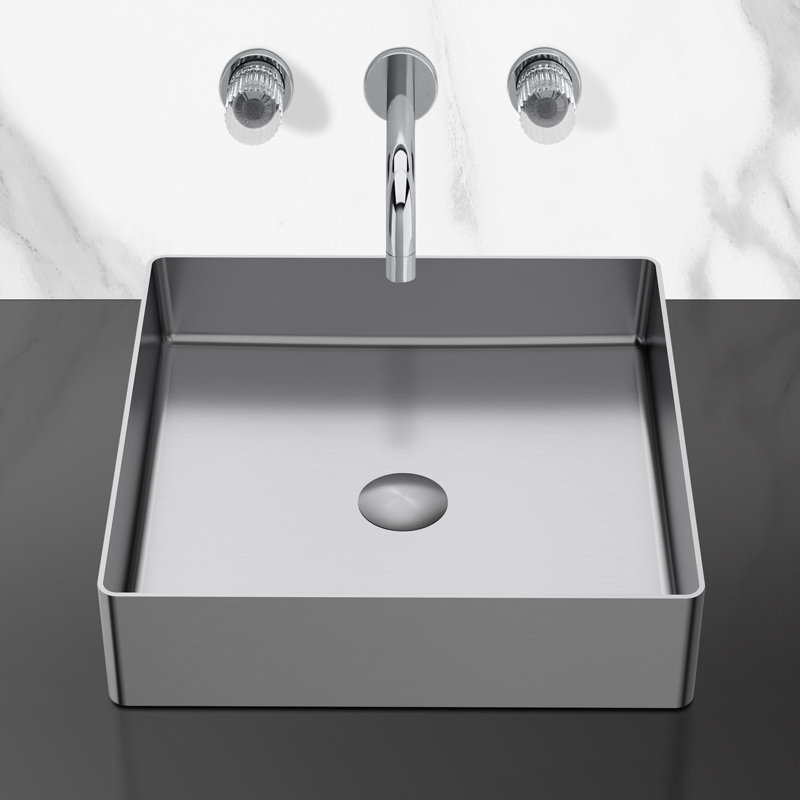 Lavabo de salle de bain carré en acier inoxydable, Argent
