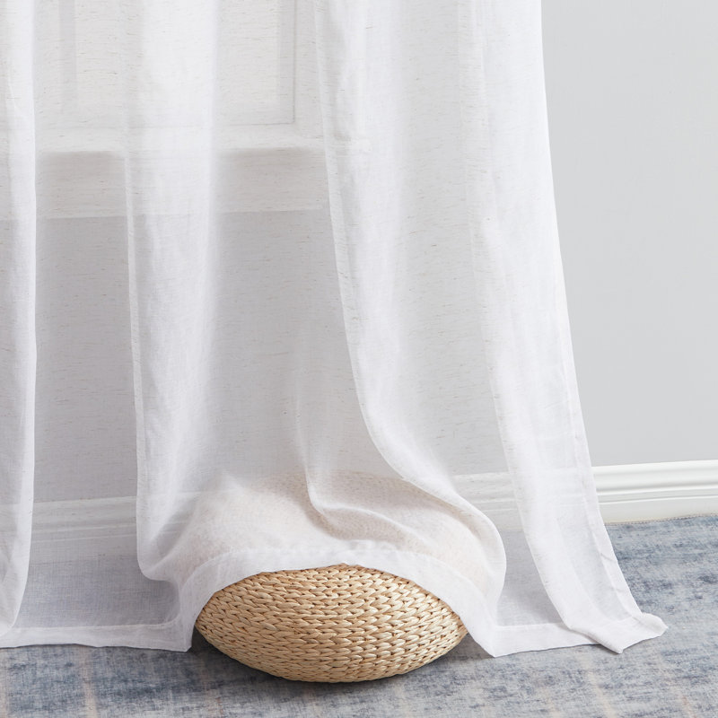 Linen Semi-Sheer Grommet Curtain Panels, 54" W x 84" L, White/Tan