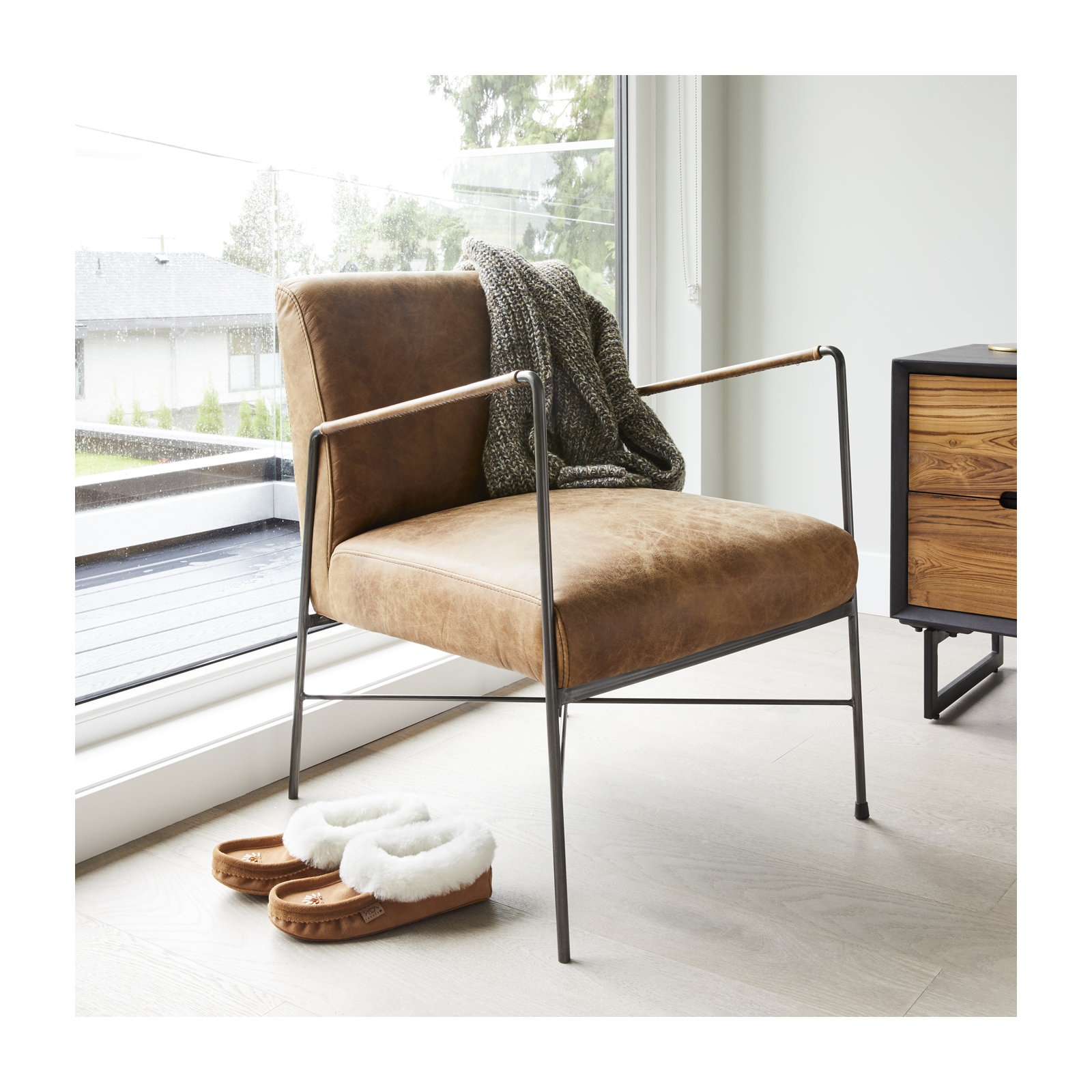 Derry 55.88Cm Wide Genuine Leather Armchair, Cappuccino Genuine Leather