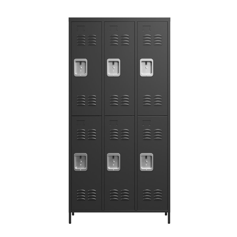 Casiers en métal de 72 po avec 6 portes, armoire de rangement robuste pour tous les réglages, casiers de porte de style noir, utilisations multiples sécurisées, acier épaissi