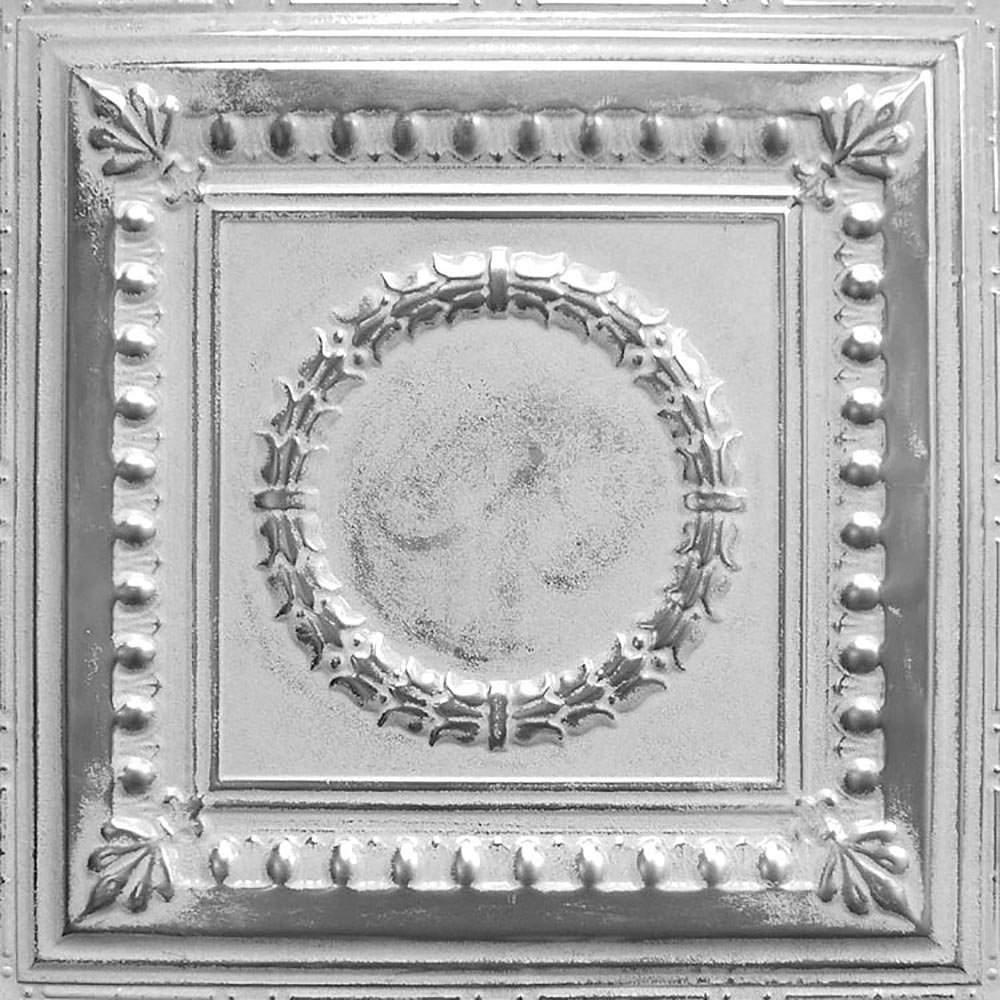 American Tin Ceilings Pattern 2' x 2' (24" x24") Wall Panels & Ceiling Nail-Up Tiles Prominent Circular Wreath Center (Set of 5 - Covers 20 Sq ft) (Set of 5) American Tin Ceilings