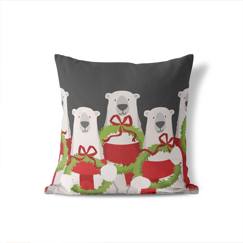 Coussin décoratif ours polaire, Gris anthracite, Carré 18 po