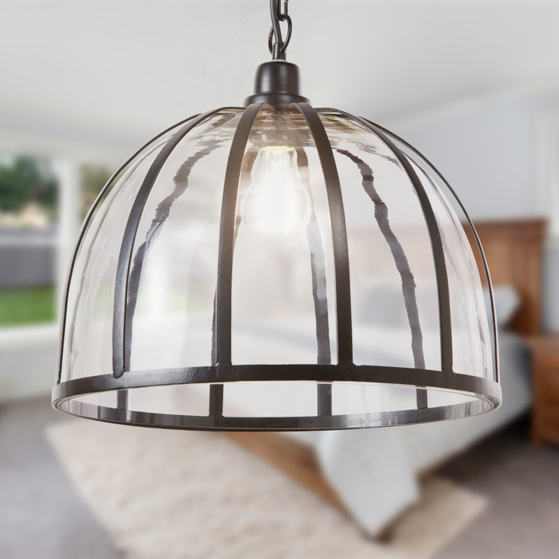 14.5"W Rickardsville 1 - Light Large Dome Black Metal and Clear Glass Pendant