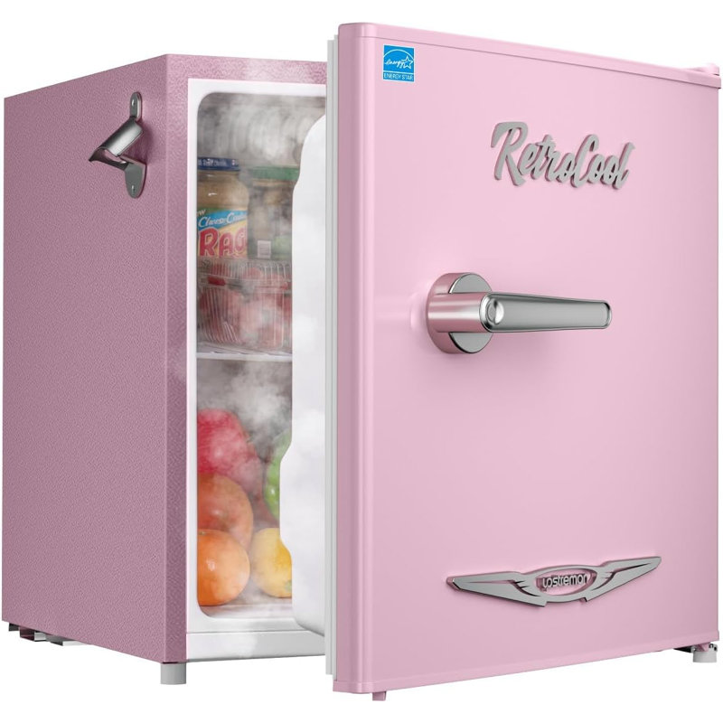 1.7 Cu.Ft Retro Single Door Mini Fridge With Metal Handle,ENERGY STAR, Pink